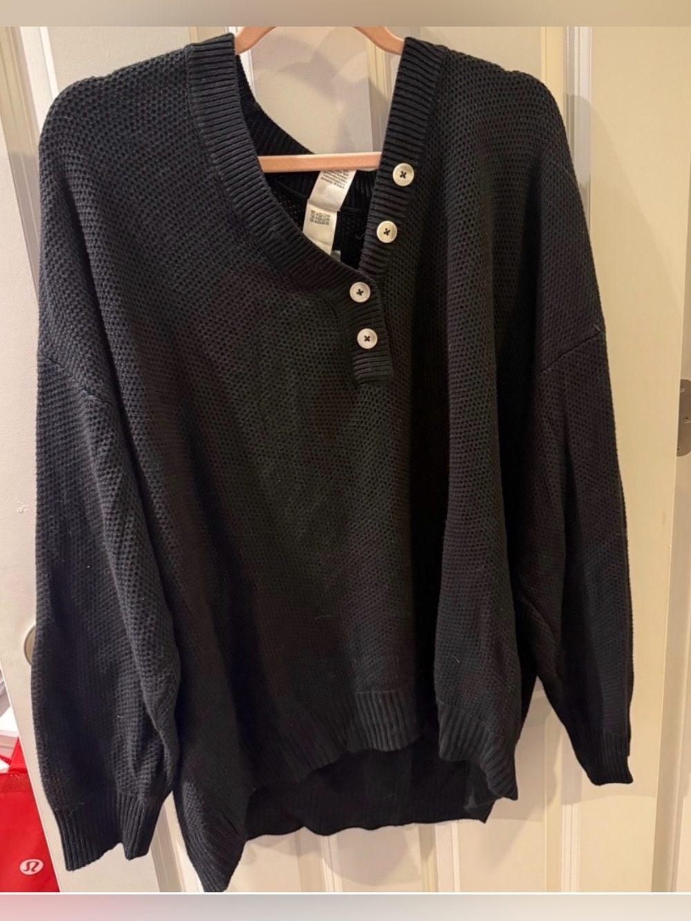 NWT- Victoria's Secret Black Waffle Knit V-Neck Button Pullover
